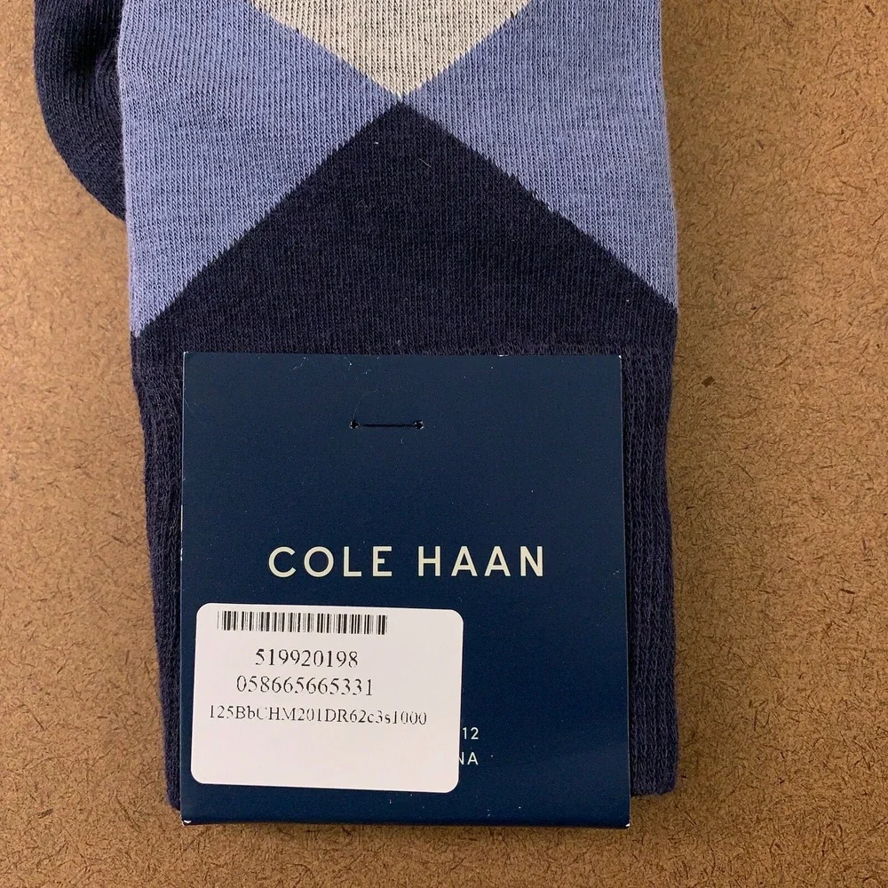 Cole Haan Mens Shoe Size 7-12 Navy Blue Diamond Classic Crew Socks 1 Pair NWT